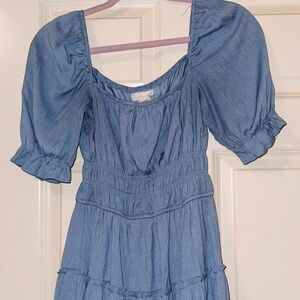 Altar's State Midi Short Sleeve Blue Dress